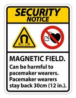 Security Notice Magnetic field can be harmful to pacemaker wearers.pacemaker wearers.stay back 30cm vector