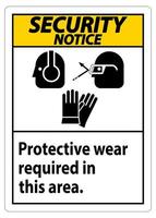Security Notice Sign Wear Protective Equipment In This Area With PPE Symbols vector
