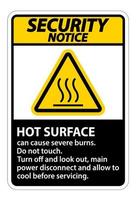 Security Notice Hot surface sign on white background vector