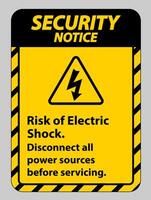 Security notice Risk of electric shock Symbol Sign Isolate on White Background vector