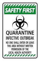 Safety First Quarantine Infective Outbreak Sign Isolate on transparent Background,Vector Illustration vector