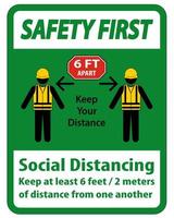 Safety First Social Distancing Construction Sign Isolate On White Background,Vector Illustration EPS.10 vector