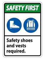 Safety Shoes And Vest Required With PPE Symbols on white background vector