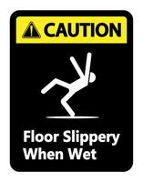 Caution Slippery When Wet Sign on white background vector