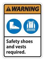 Warning Sign Safety Shoes And Vest Required With PPE Symbols on white background vector