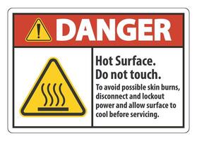 Hot Surface, Do Not Touch, To Avoid Possible Skin Burns, Disconnect And Lockout Power And Allow Surface To Cool Before Servicing Symbol Sign Isolate On White Background,Vector Illustration vector