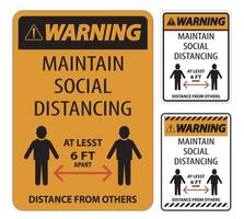 Warning Maintain Social Distancing At Least 6 Ft Sign On White Background,Vector Illustration EPS.10 vector