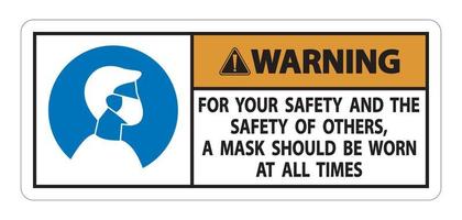 Advertencia para su seguridad y la máscara de los demás en todo momento firmar sobre fondo blanco. vector