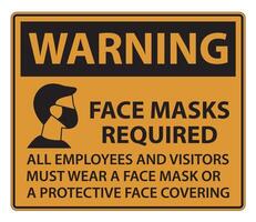 Warning Face Masks Required Sign on white background vector