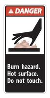 Peligro peligro de quemaduras, superficie caliente, no toque signo de símbolo aislado sobre fondo blanco, ilustración vectorial vector