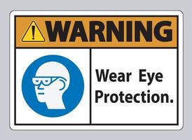 Señal de advertencia use protección para los ojos sobre fondo blanco. vector