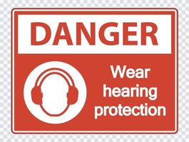 Danger Wear hearing protection on transparent background vector