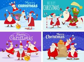 Christmas greeting cards set with Santa Claus characters vector