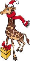 cartoon giraffe animal character with gift on Christmas time vector