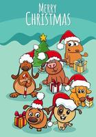 Diseño o tarjeta con cachorros de dibujos animados en Navidad. vector