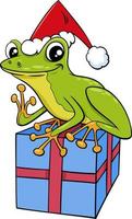 cartoon frog animal character with gift on Christmas time vector