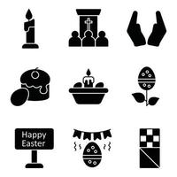 iconos de pascua conjuntos de glifos vector