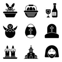 iconos de pascua conjuntos de glifos vector