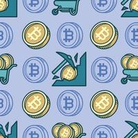 Seamless pattern Bitcoin mining cartoon vector