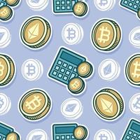 Seamless pattern Bitcoin and Ethereum cartoon vector