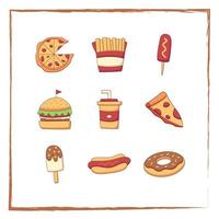 linda colección de ilustración de doodle de comida rápida vector