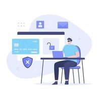 Flat design of hacker steal credit card vector