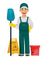 Cleaning service concept. Cheerful cartoon character vector