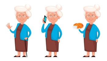 Grandmother, set of three poses vector