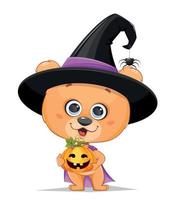 feliz Halloween. lindo osito con sombrero de bruja vector