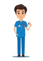 guapo doctor en uniforme profesional vector