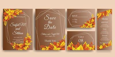 diseño de invitación de boda de otoño con hoja de vector realista