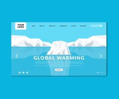global warming flat landing page design. homepage design climate change template. iceberg broke, melted glacier vector