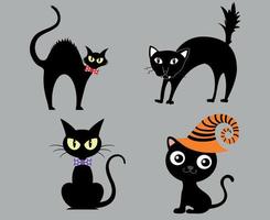 Cats Black Objects Signs Symbols Vector Illustration With Gray Background