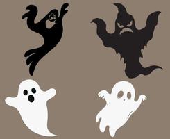 Ghosts Black And White Objects Signs Symbols Vector Illustration With Brown Background