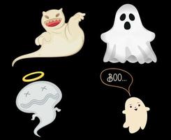 Ghosts White Objects Signs Symbols Vector Illustration Abstract With Black Background