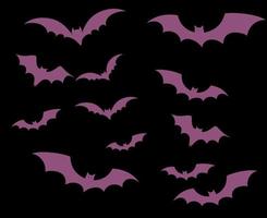 Bats Purple Objects Signs Symbols Vector Illustration With Black Background