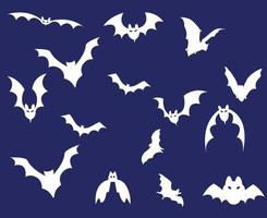 Bats White Objects Signs Symbols Vector Illustration With Blue Background