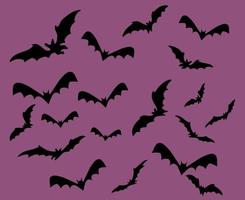 Bats Black Objects Signs Symbols Vector Illustration With Purple Background