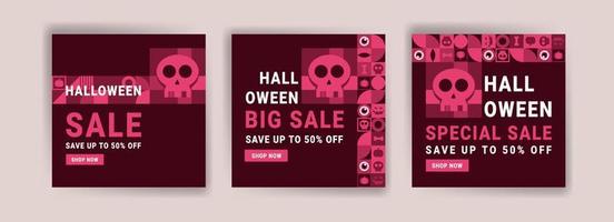 plantilla de publicación de redes sociales para la venta de halloween. banner de ventas para la celebración de halloween. vector