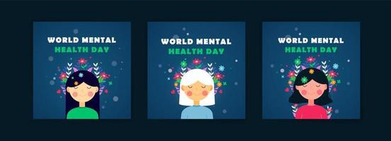 Social media post template for World Mental Health Day. Campaigning for the importance of maintaining mental health. vector