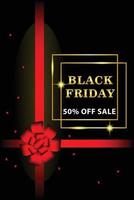 Black friday poster with red ribbon vector