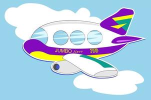 trazador de líneas de aire de jumbo jet de dibujos animados en vuelo vector