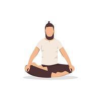 Man hipster sitting in lotus pose, practicing yoga, isolated on white background. Vector illustration