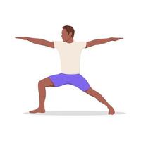 Afro-American man practicing yoga, warrior pose, isolated on white background. Vector illustration