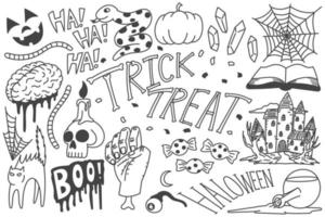 Set of Halloween doodles, trick or treat drawings vector