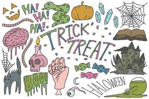 Set of Halloween doodles, trick or treat drawings vector