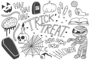 Set of Halloween doodles, trick or treat drawings vector