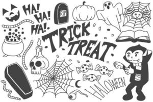 Set of Halloween doodles, trick or treat drawings vector