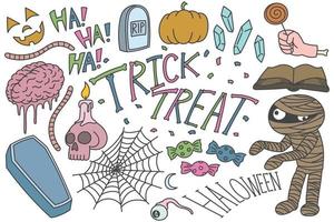 Set of Halloween doodles, trick or treat drawings vector