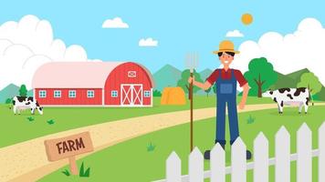 Agriculture farm landascape with farmer vector